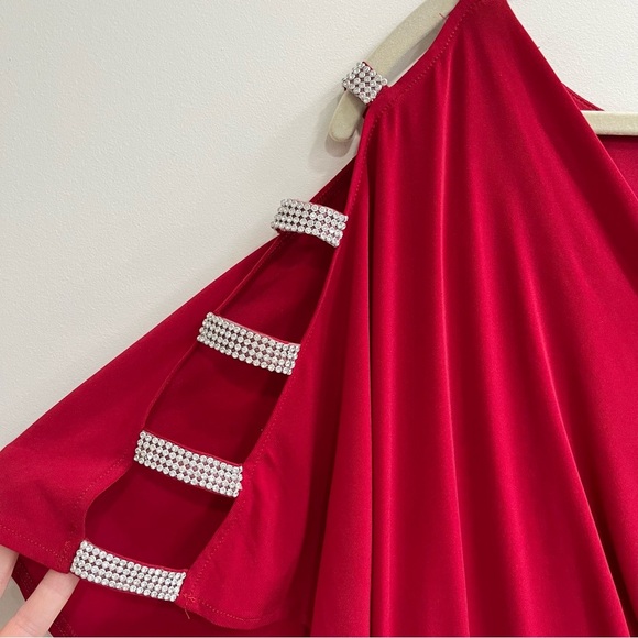 Alex Evenings Women's Red Long Knot Front Dress with Embellished Short Sleeve 18 - Picture 6 of 11